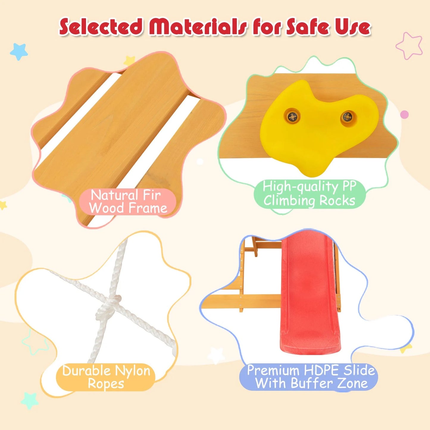 5-in-1 Wooden Jungle Gym with Slide, Climbing Wall & Rope Ladder | Indoor & Outdoor Montessori Playset for Kids Ages 3–8