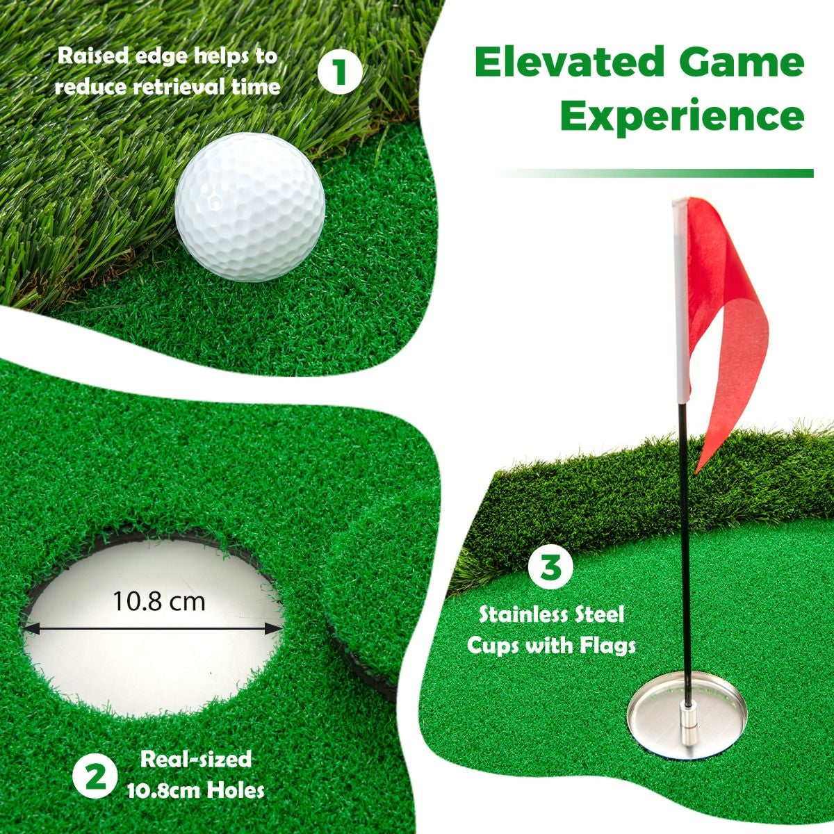 5 x 10 ft Professional Golf Practice Mat with Three Holes and Included Golf Balls for Home Use