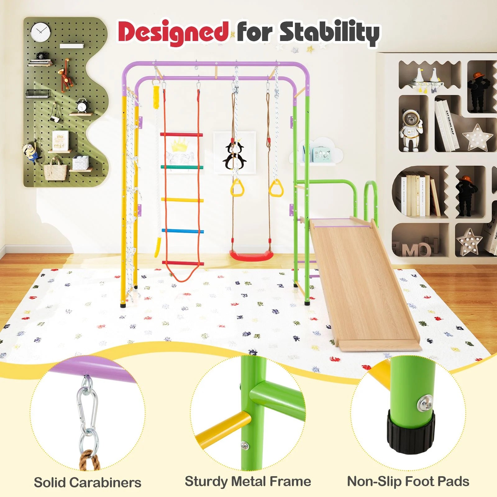 Metal Indoor Jungle Gym: 8-in-1 Climbing Playset for Children Aged 3 and Up