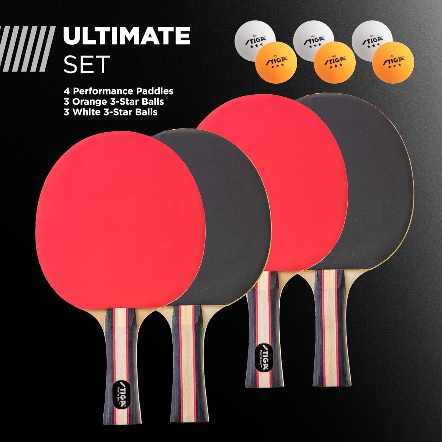 STIGA Performance 2- or 4-Player Table Tennis Set – USATT-Approved Rackets & 3-Star Balls | 5-Ply Blade, Flared Handle | Advanced Spin, Speed & Control