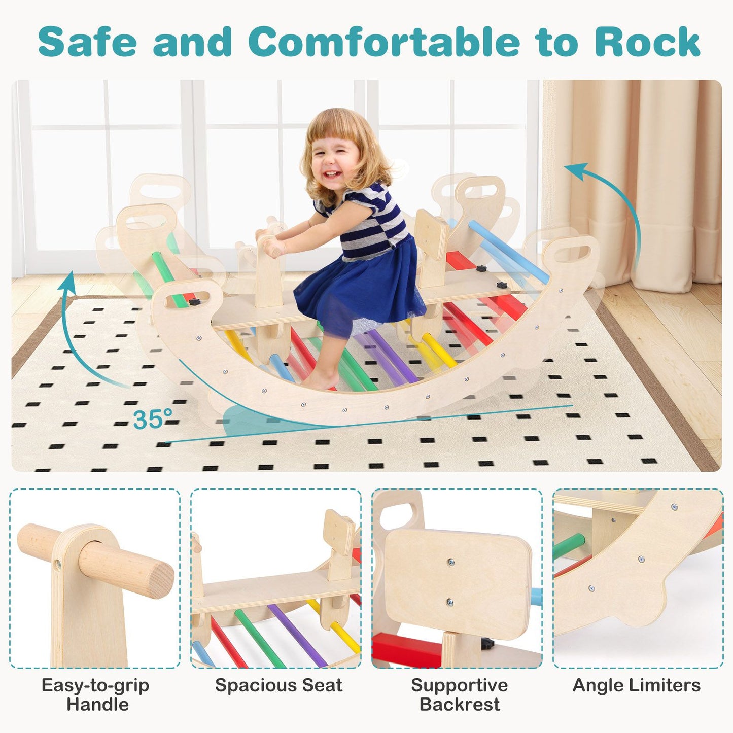 4-in-1 Montessori Wooden Rocking Horse & Climbing Arch for Toddlers | Balance Trainer, Rocker, Tunnel & Chair | Ages 1–5