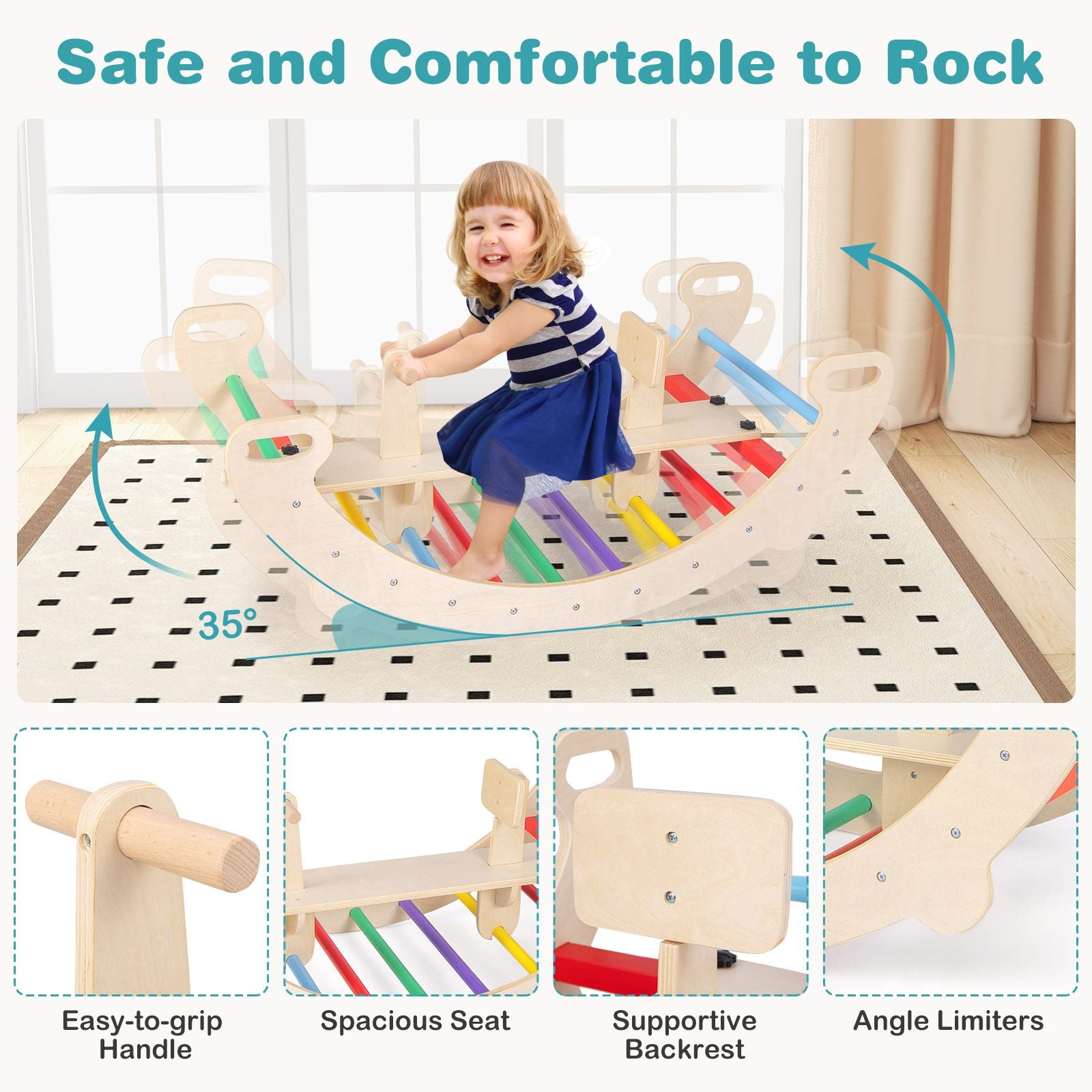 4-in-1 Montessori Wooden Rocking Horse & Climbing Arch for Toddlers | Balance Trainer, Rocker, Tunnel & Chair | Ages 1–5