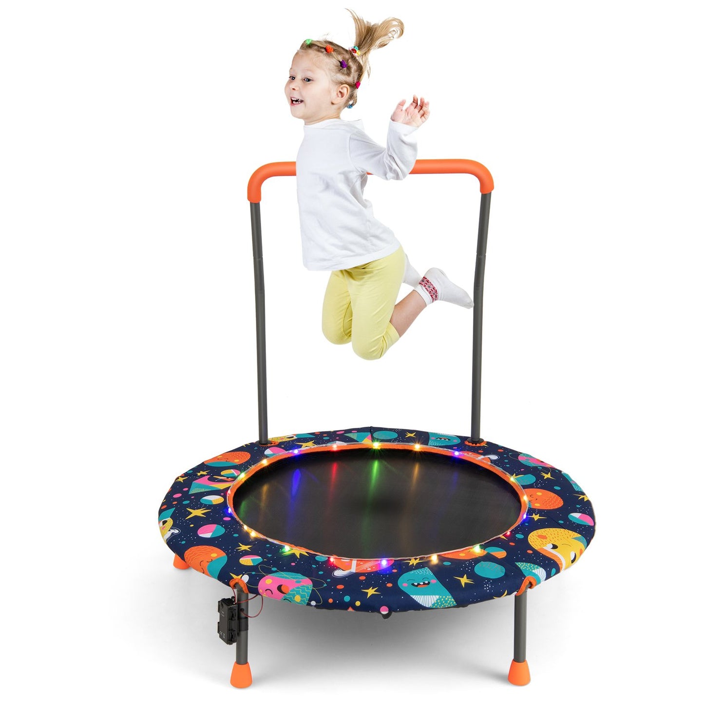 Children's Mini Trampoline with LED Lights and Safety Handle