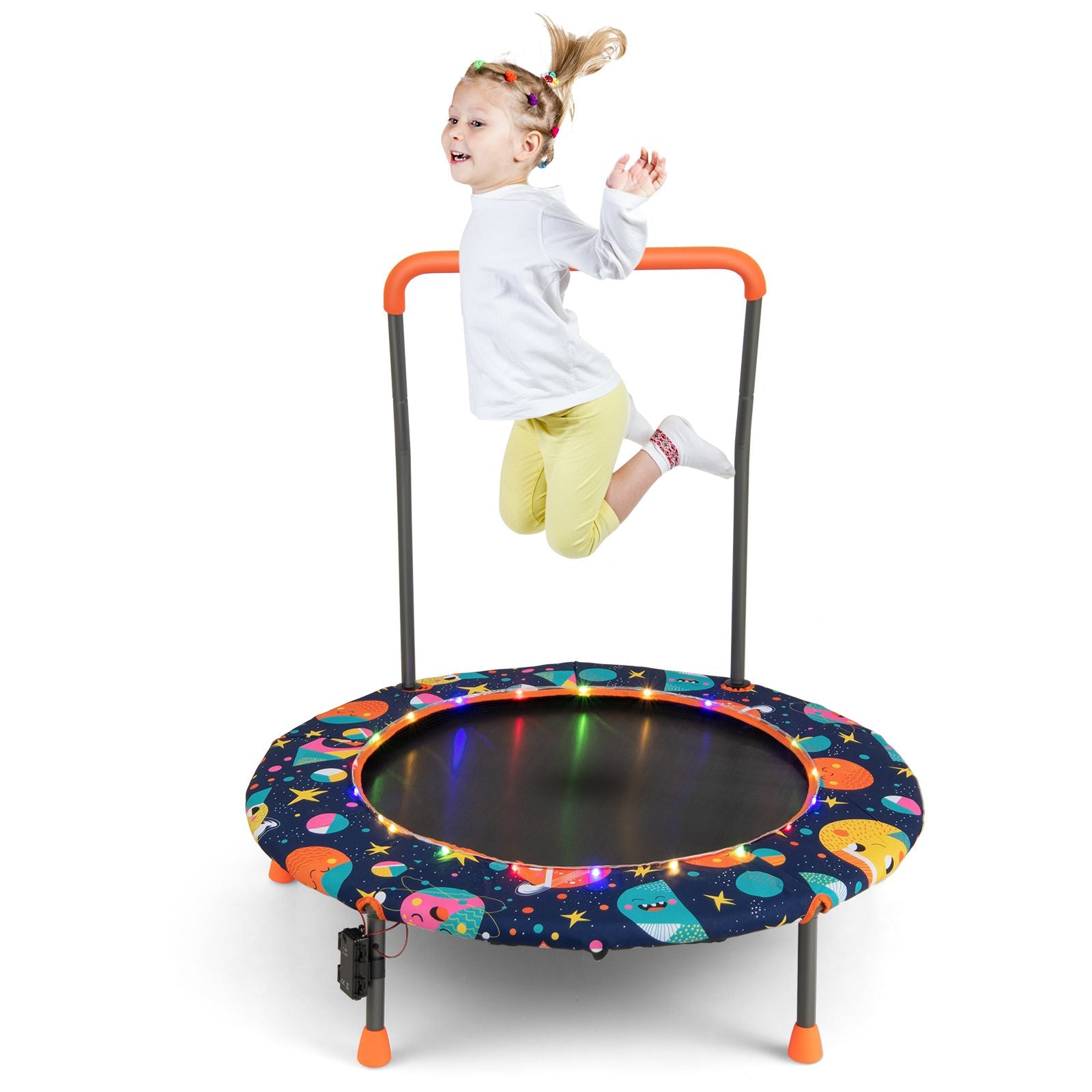 Children's Mini Trampoline with LED Lights and Safety Handle