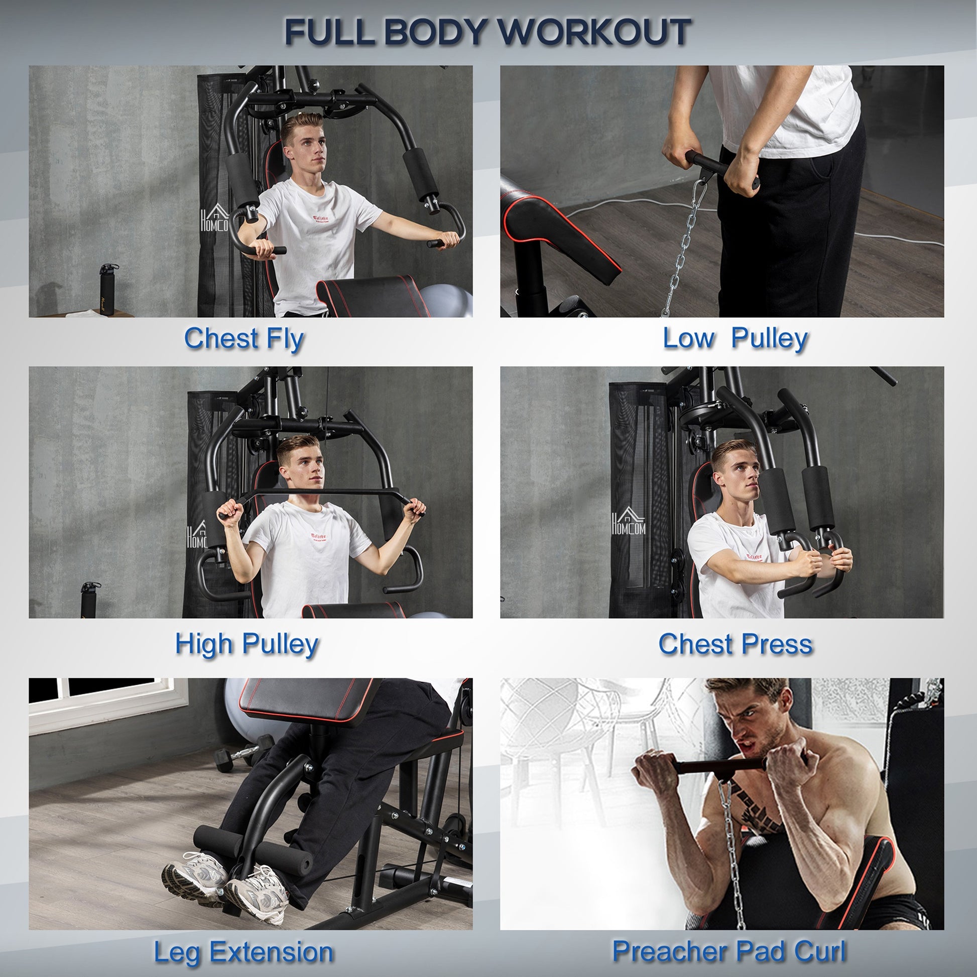 HOMCOM Versatile Multi Gym: 45Kg Weight Stack for Full-Body Workouts - All Round Fitness