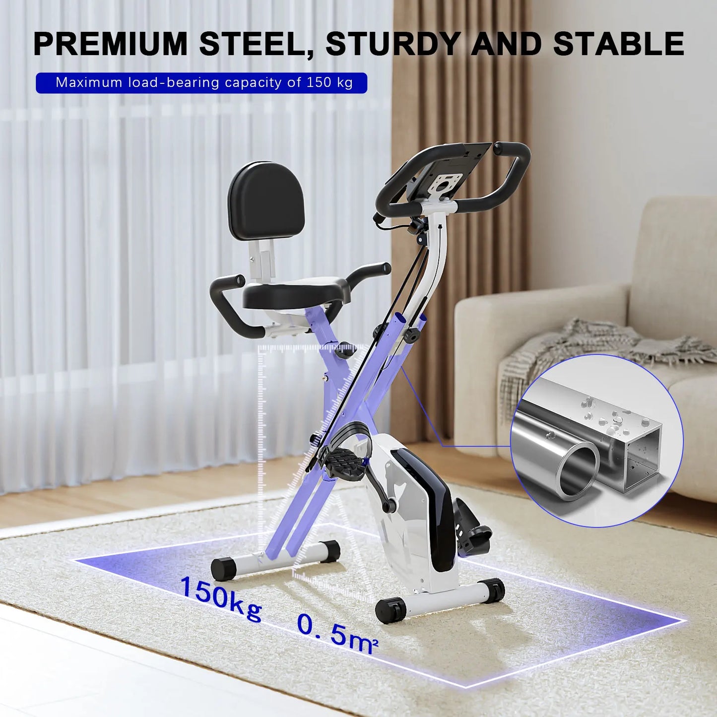 Foldable Exercise Bike 8 Resistance Exercise Bike with Heart Rate Sensors Fitness Bike LCD Stationary Fitness Bicycle for Indoor