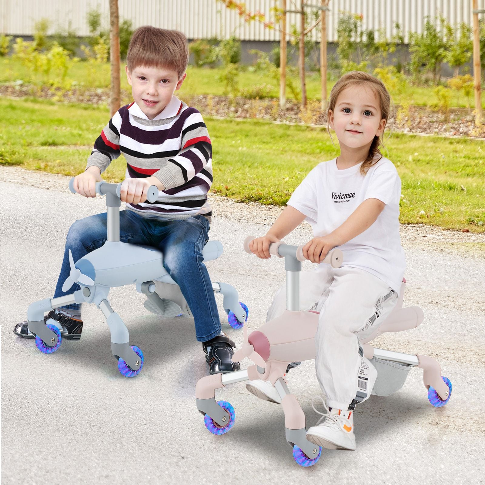 2-in-1 Kids Ride-On Push Car with LED Wheels & Adjustable Handle | Toddler Push Toy Plane for 18–60 Months