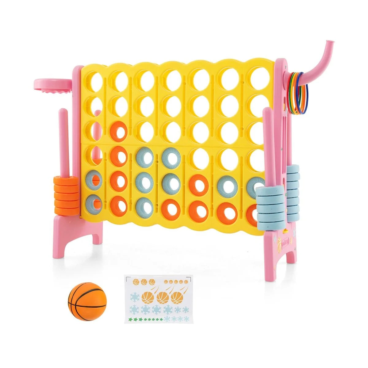 Upgraded 4-To-Score Game Set with Basketball Hoop & Toss Rings – Fun Family Game for Kids & Adults