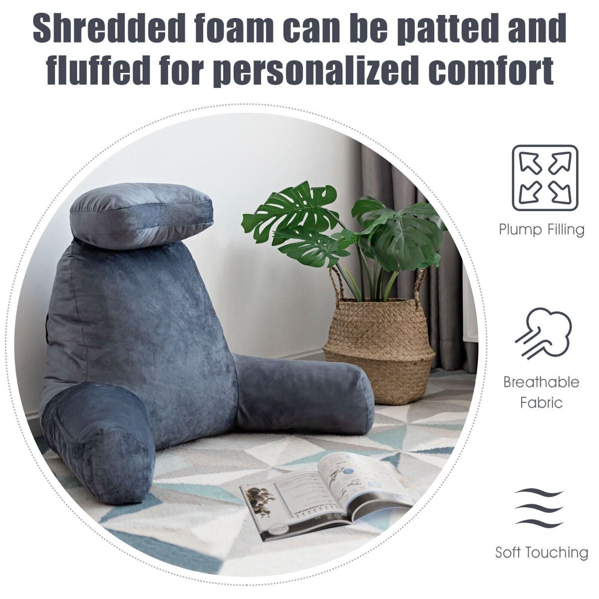 Extra Large Reading Pillow with Removable Neck Support
