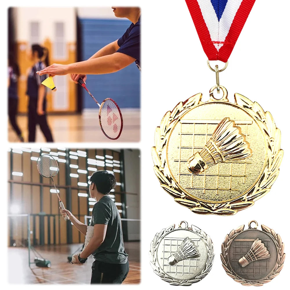 5Cm Badminton Medal Sports Medals with Neck Ribbon Metal Winner Medals Badminton Award Medals for Games Sports Competitions