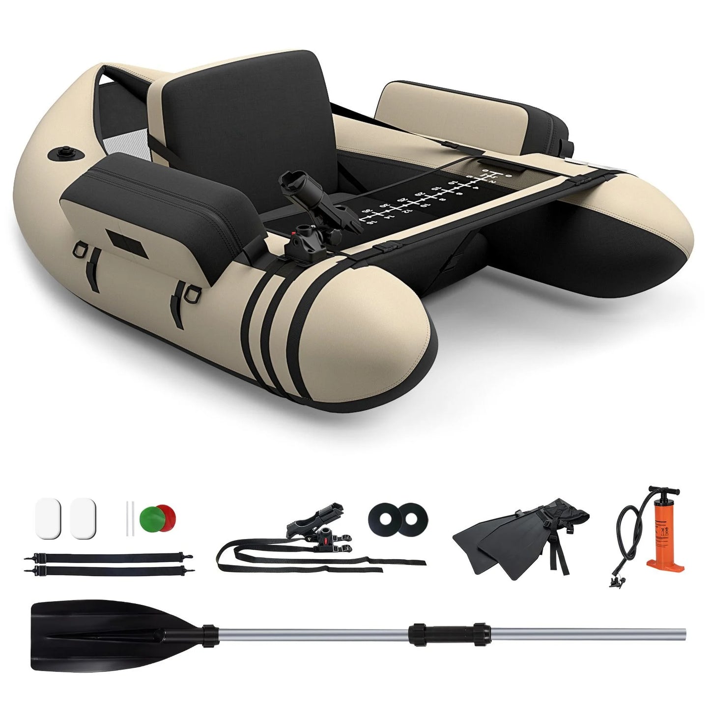 Inflatable Fishing Float Tube with Pump, Paddle, and Storage Compartments