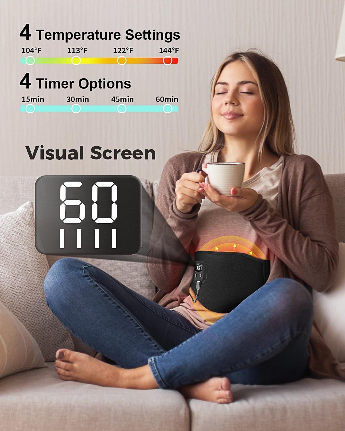 Rechargeable Menstrual Heating Pad with 8000mAh Power Bank | 4 Heat Levels & Auto-Off | Period Pain Relief Belt for Lower Back, Waist & Abdomen | Portable Cramp Relief Gift for Women & Girls – Black