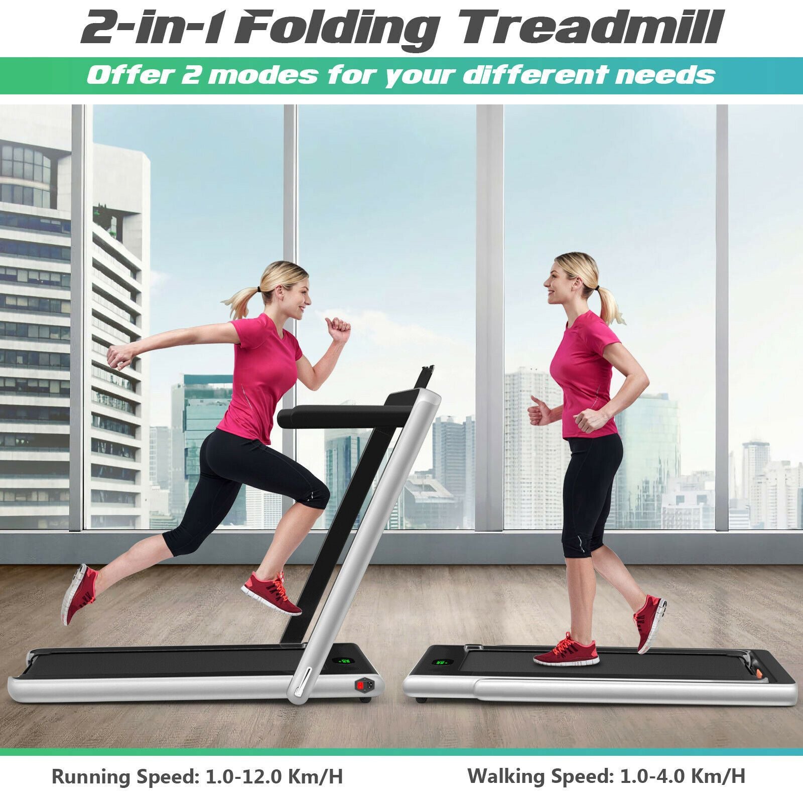 1-12Kph Folding Electric Treadmill with Bluetooth Capability