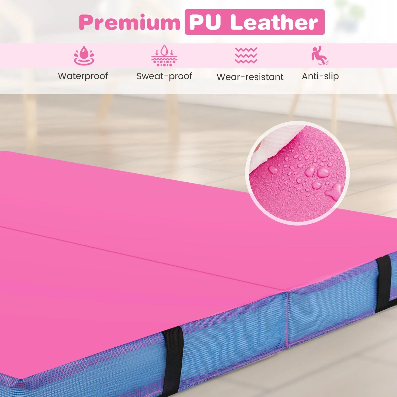 Folding Gymnastic Mat with PU Leather Cover and Carrying Handles