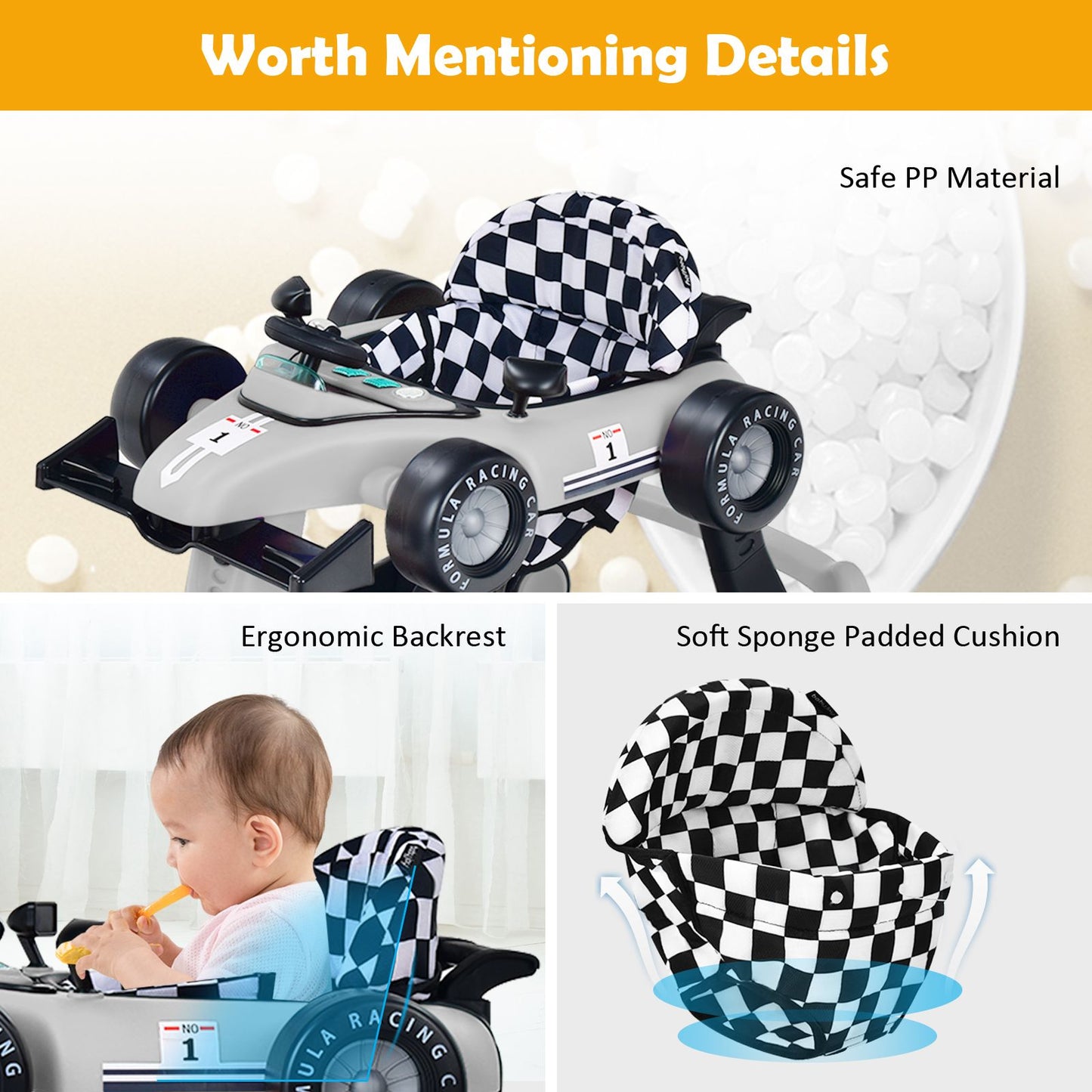 4-in-1 Adjustable Height and Speed Baby Push Walker