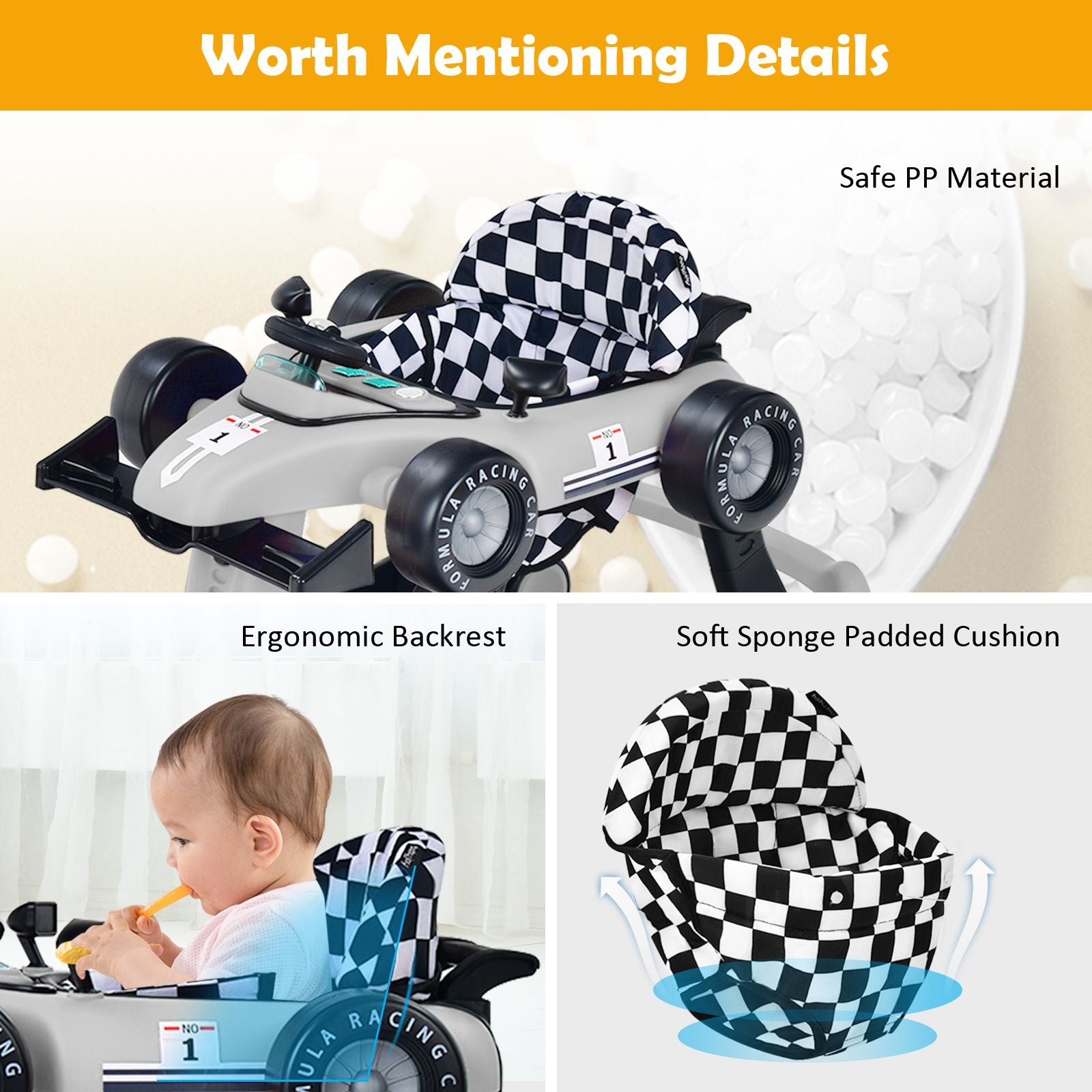 4-in-1 Adjustable Height and Speed Baby Push Walker