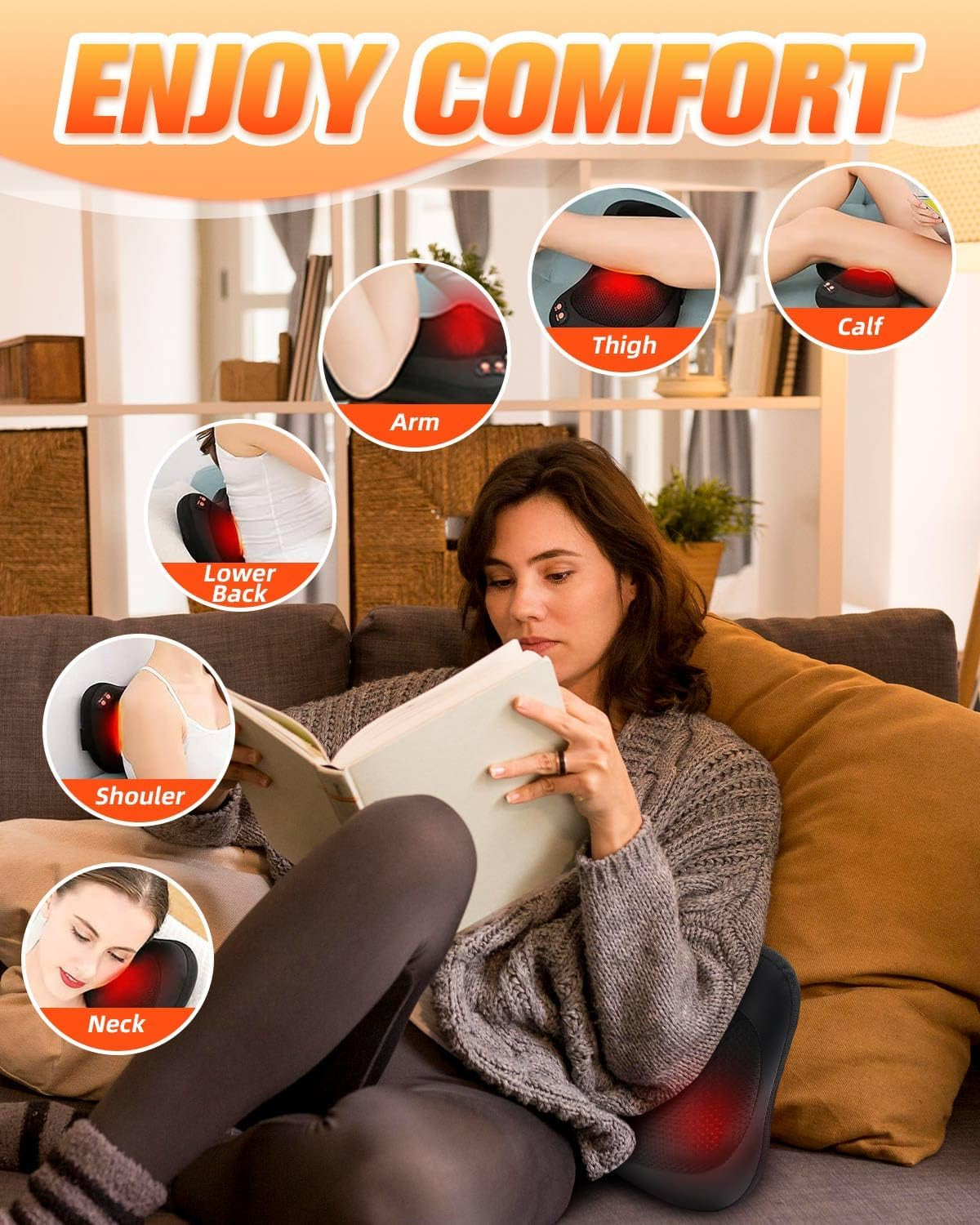 Back & Neck Shiatsu Massager Cushion with Heat – Adjustable 3-Speed Massage Pillow with 2-Way Rotation & Elastic Strap | Relieve Muscle Soreness at Home, Office or in the Car