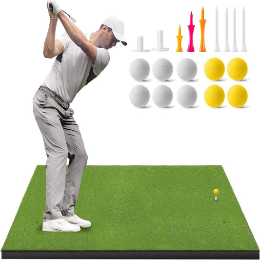 Artificial Turf Golfing Mat 5X4Ft Thickened Golfing Practice Hitting Mat with 9 Balls Indoors Outdoors Golfing Training Mat