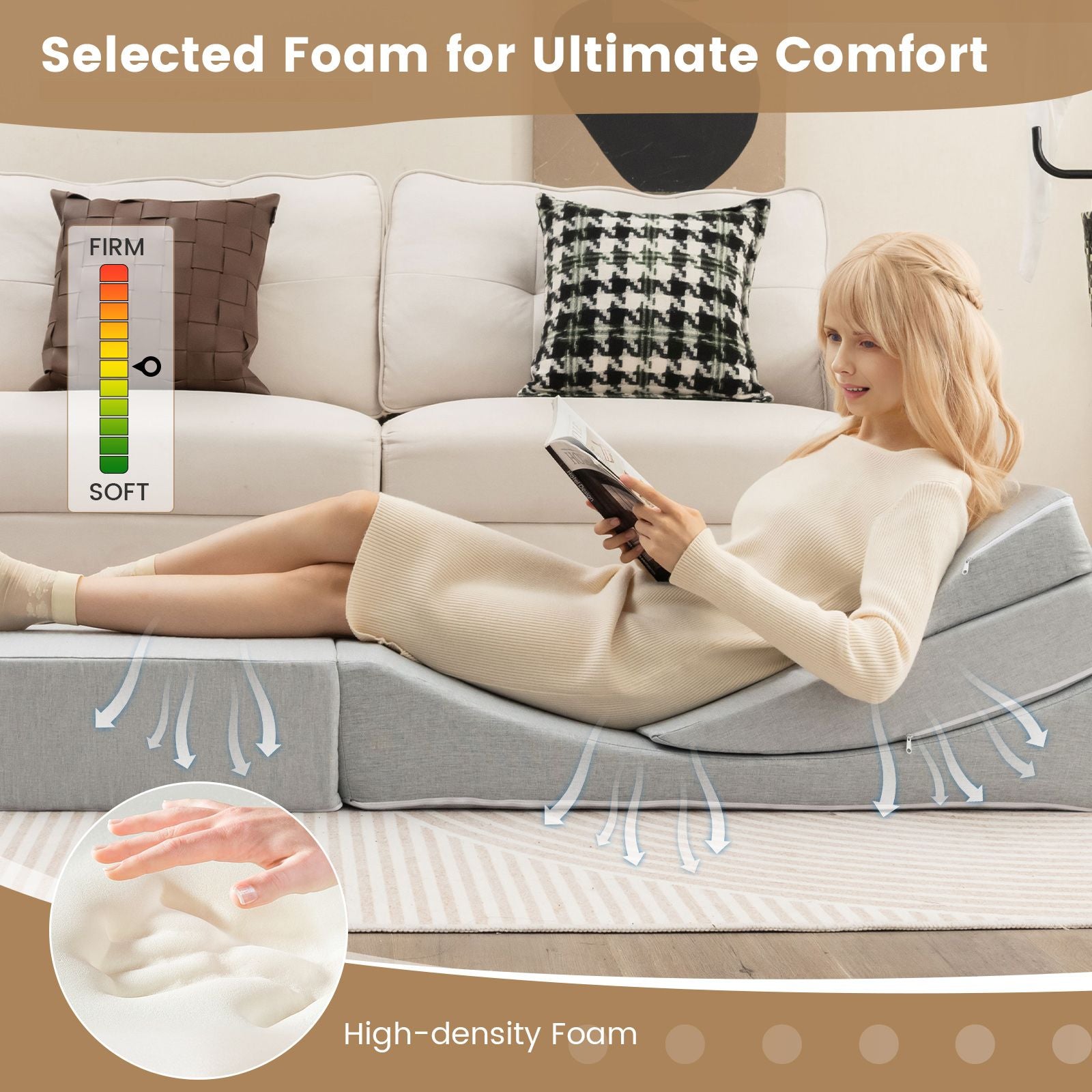 Convertible Sofa Bed with High-Density Foam Mattress