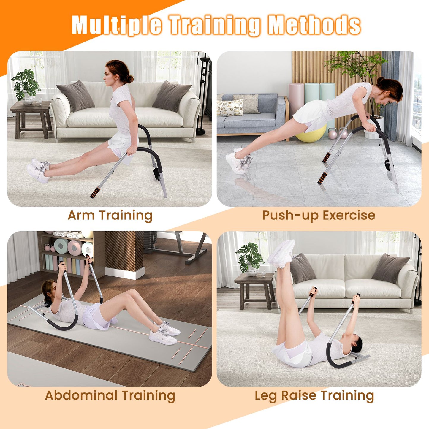 Foldable Ab Trainer with Padded Headrest and Handles for Whole Body Workout