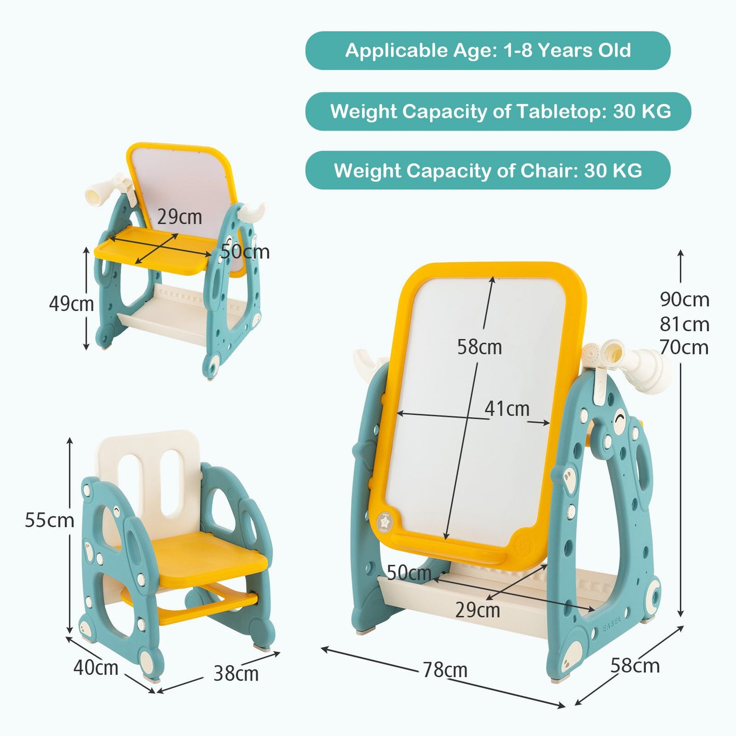4-in-1 Kids Art Easel Desk & Chair Set with Adjustable Whiteboard | Drawing Table, Study Desk & Activity Center for Ages 1–8
