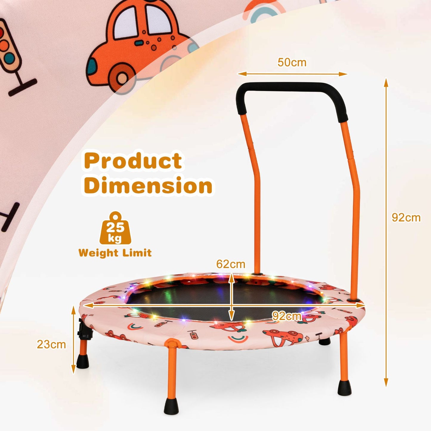 Children's Mini Trampoline with LED Lights and Safety Handle