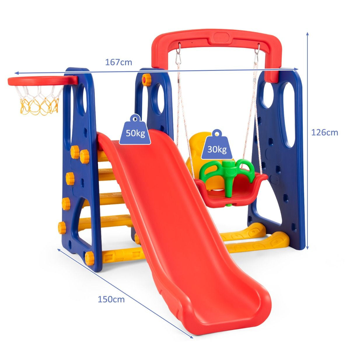 Toddler Slide, Swing, and Basketball Hoop Playset - 3-in-1 Activity Center
