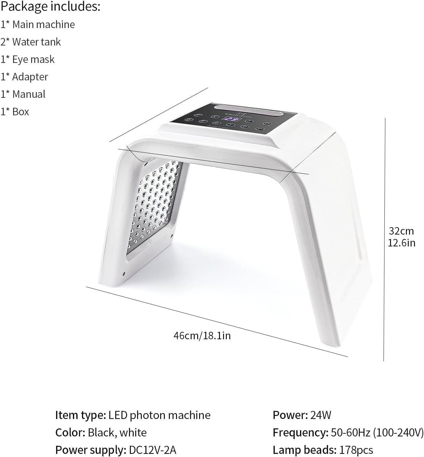 Red Light Therapy Lamp with Nano Spray | 7-Color LED PDT Facial Rejuvenation Machine | 178 LEDs | Anti-Aging, Wrinkle Reduction, Firming & Brightening | Professional Skin Therapy for Home – UK Plug