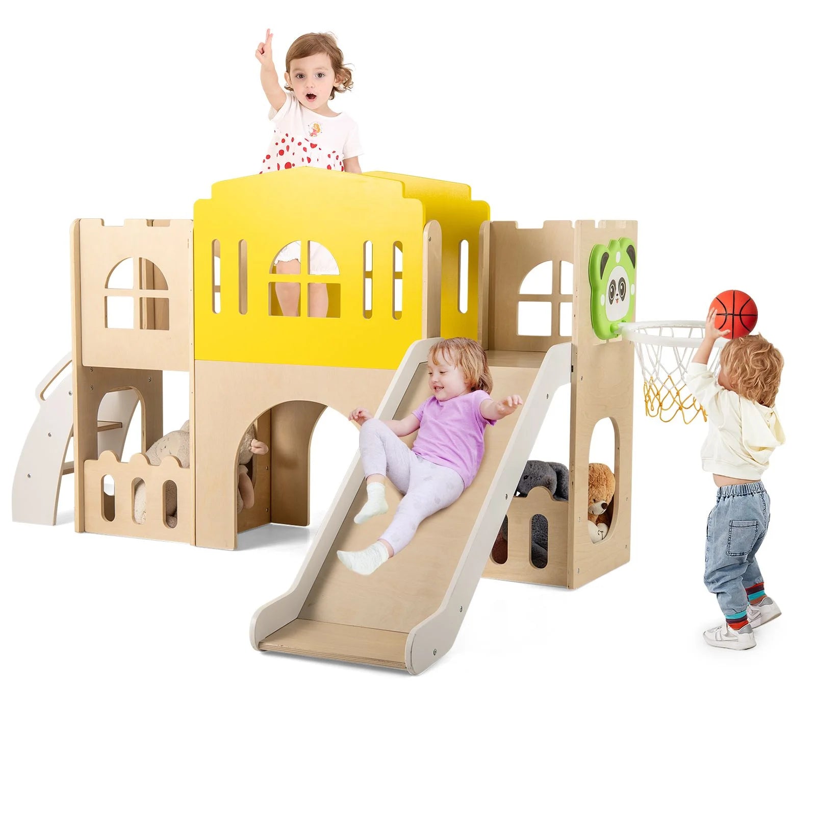 7-in-1 Wooden Playground Slide Set for Toddlers with Ladder and Extended Aisle