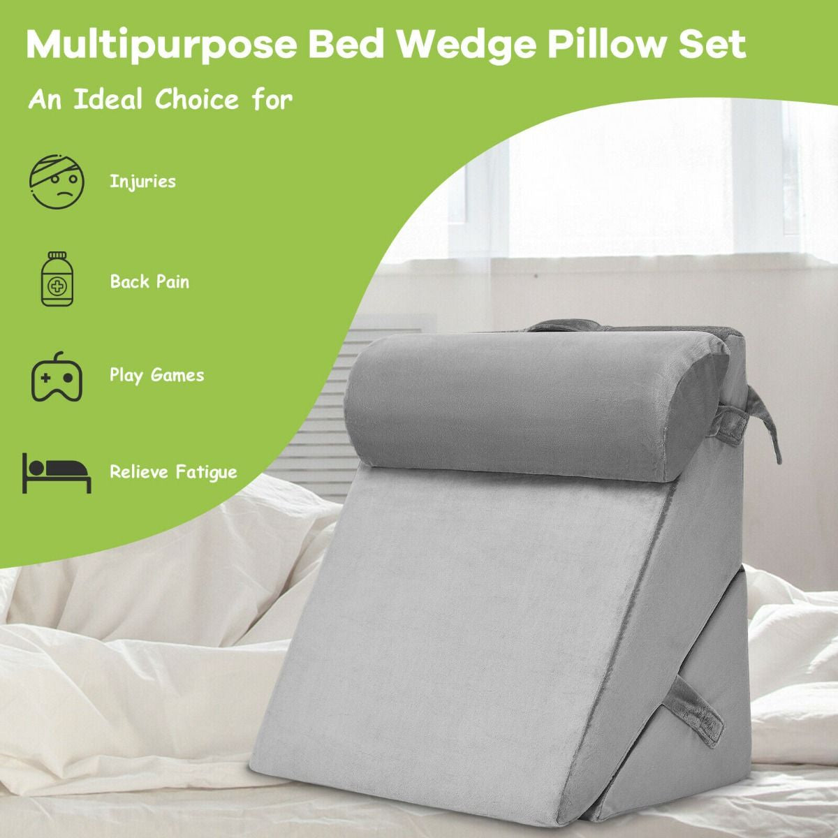 Elevated Bed Wedge Pillow with Integrated Headrest and Removable Washable Cover for Comfortable Reading