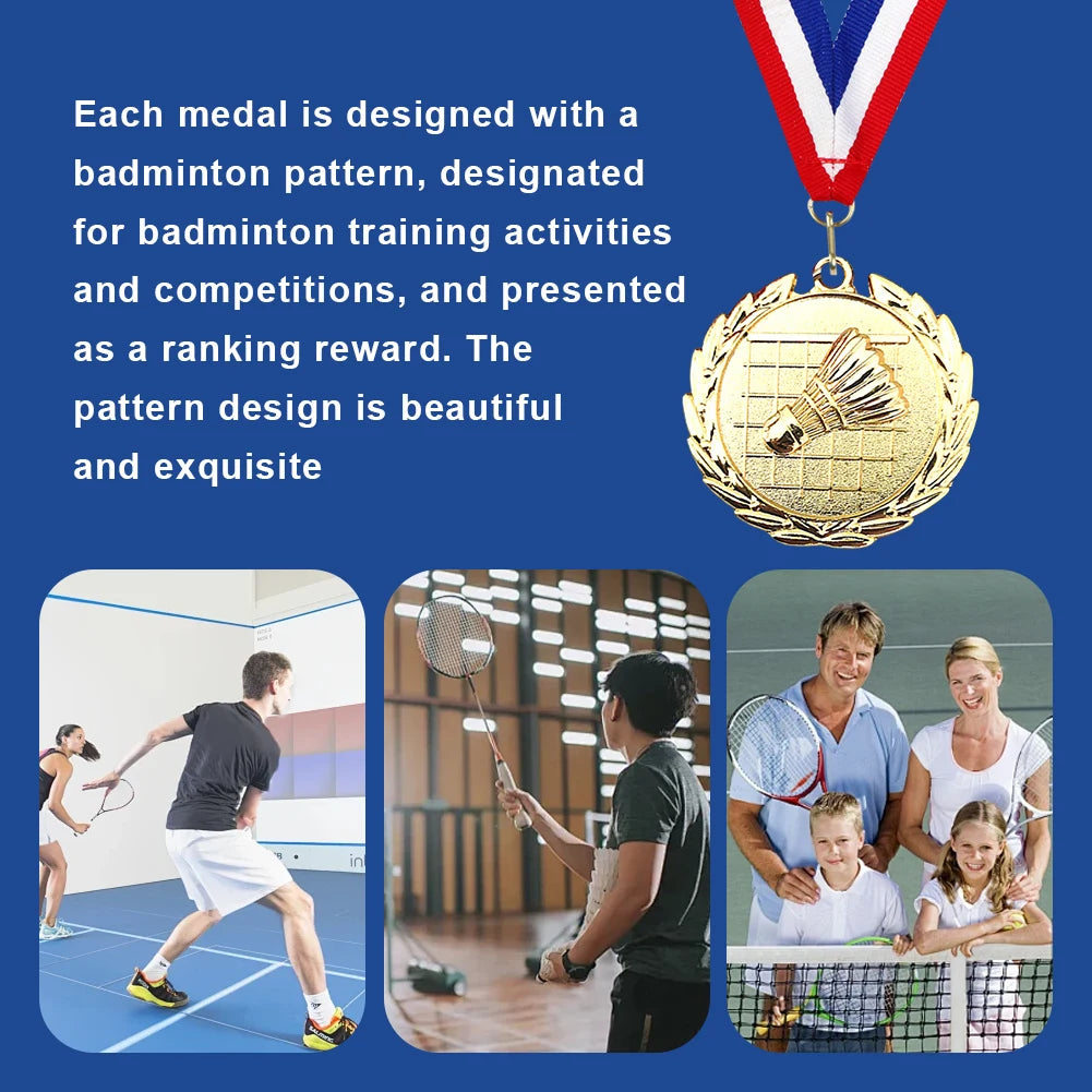5Cm Badminton Medal Sports Medals with Neck Ribbon Metal Winner Medals Badminton Award Medals for Games Sports Competitions