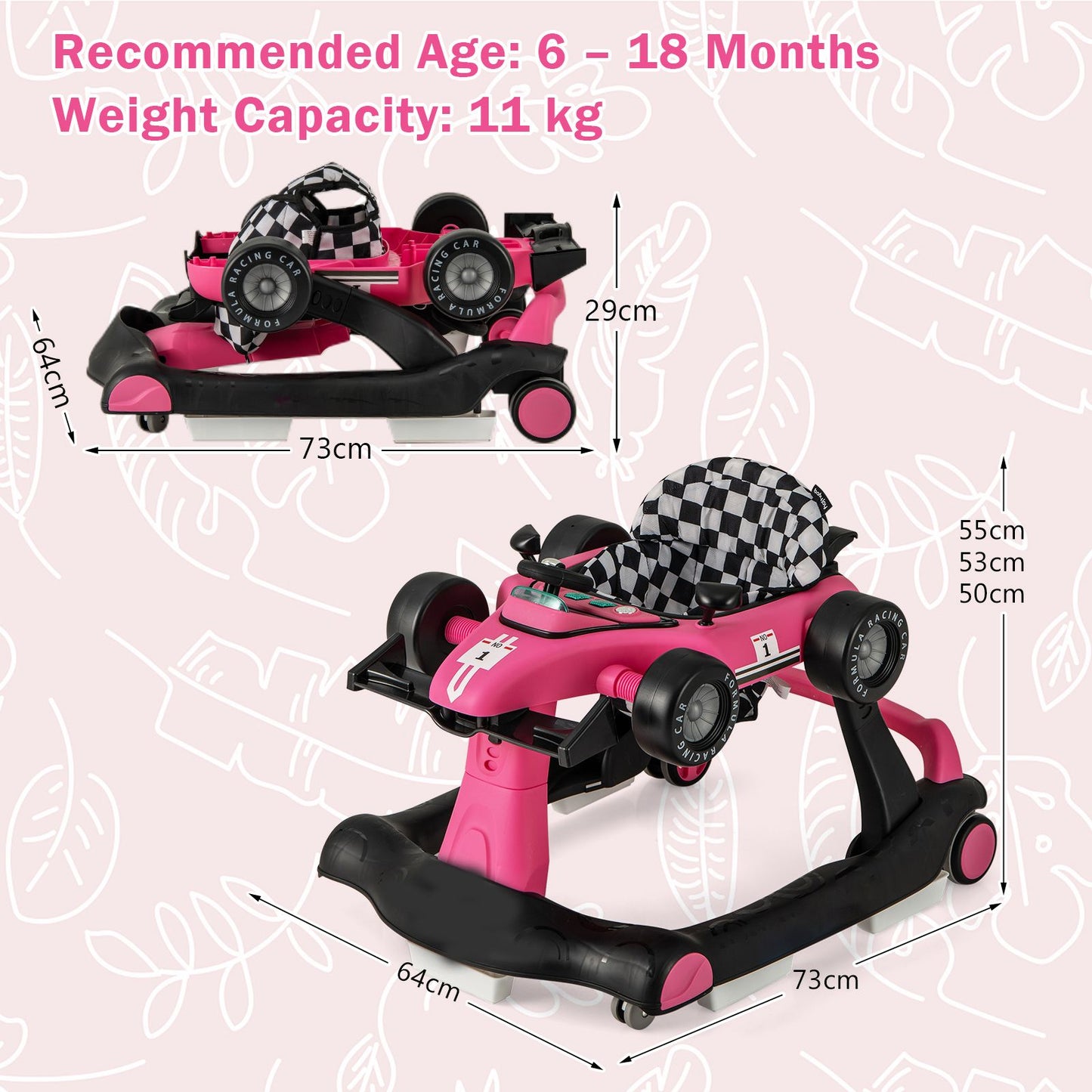 4-in-1 Adjustable Height and Speed Baby Push Walker