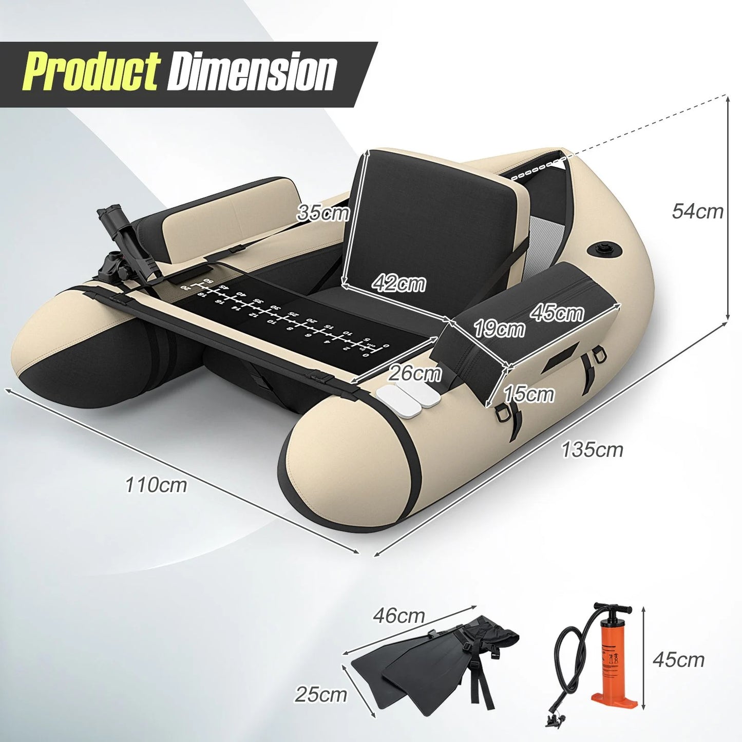 Inflatable Fishing Float Tube with Pump, Paddle, and Storage Compartments
