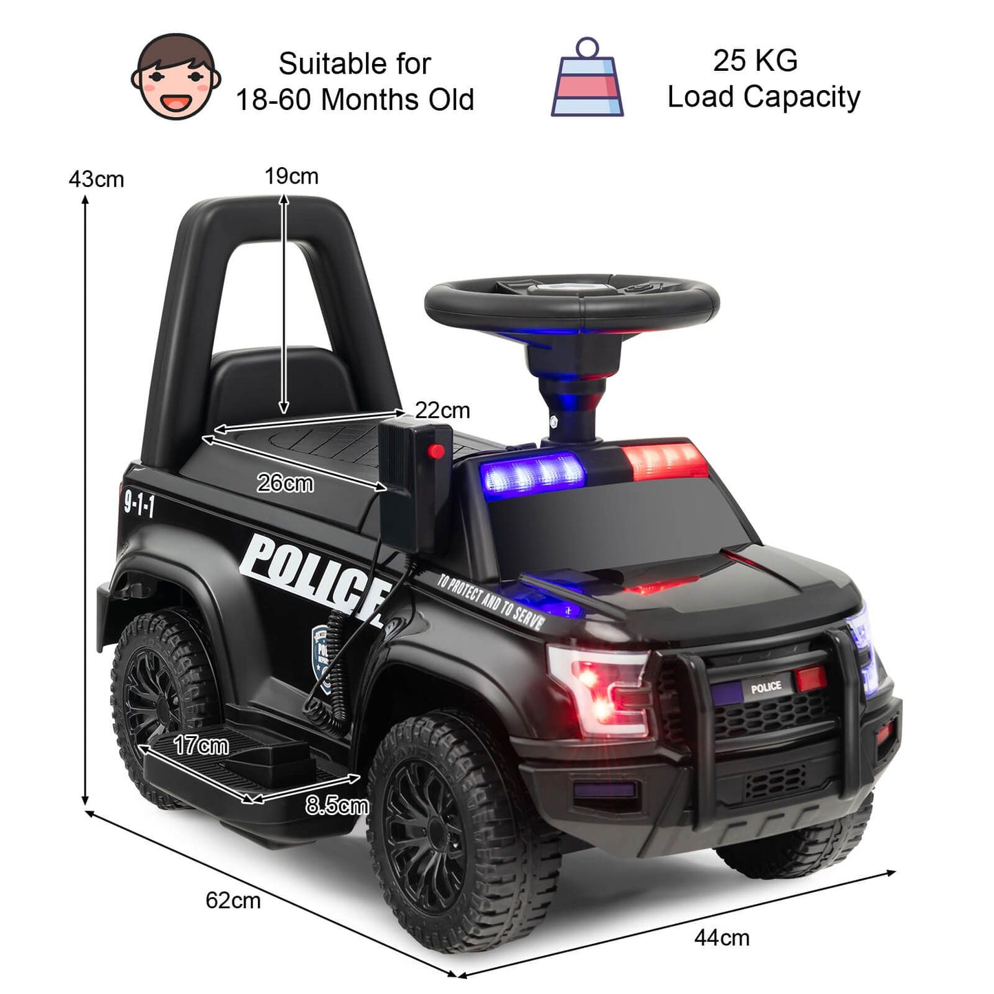 6V Kids Ride-On Police Car with Siren Lights, Megaphone & Hidden Storage | Electric Ride-On Toy for Toddlers