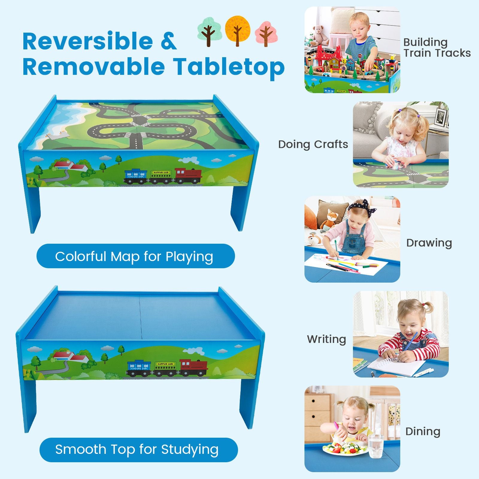 80-Piece Wooden Train Table Playset with Reversible Tabletop | Kids Railway Activity Table with Tracks, Trains & Accessories
