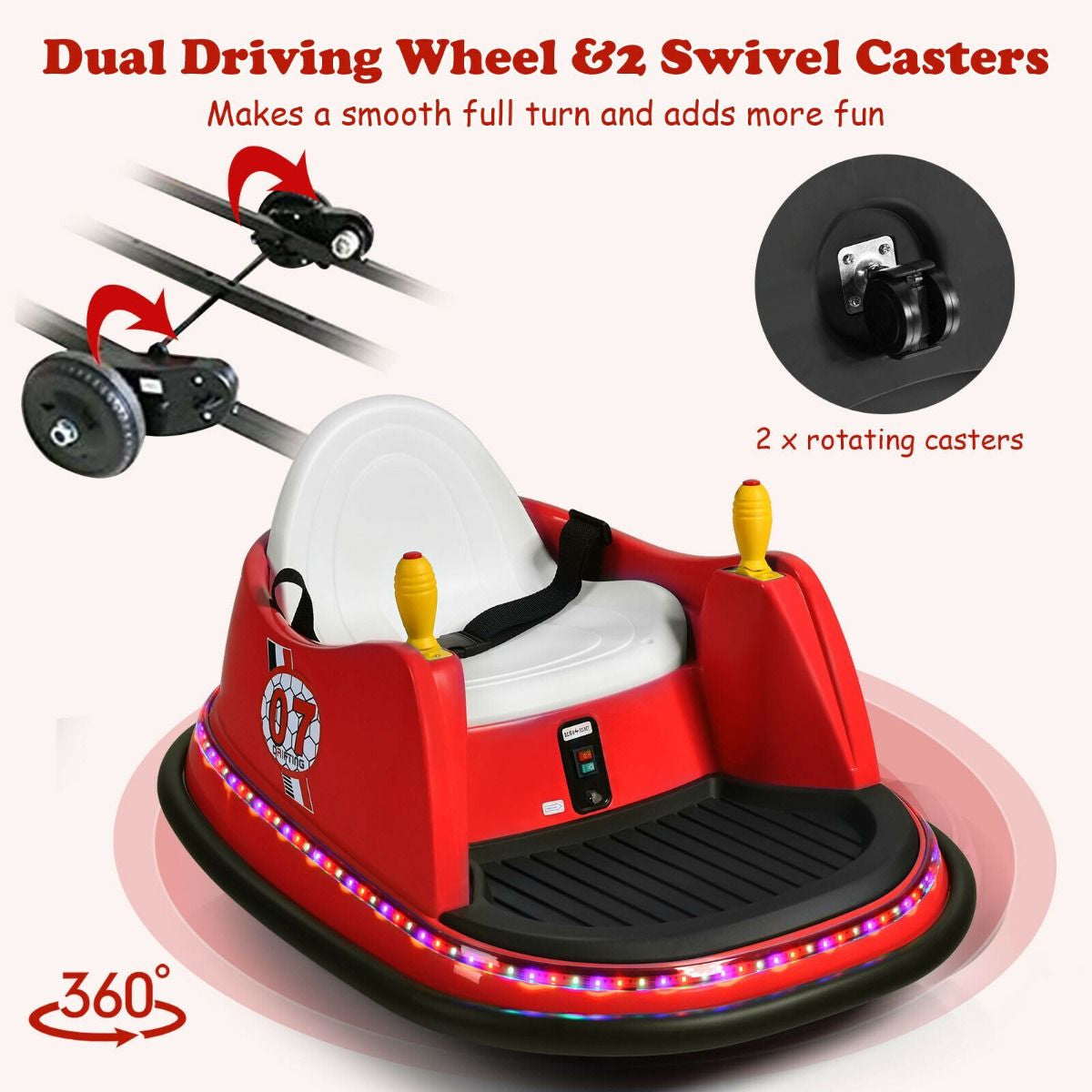 Children's Ride-On Bumper Car with Vibrant Flashing Lights and Music