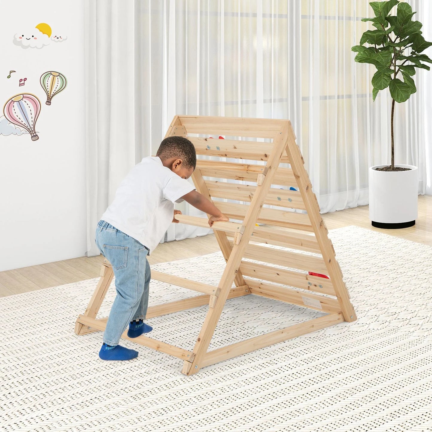 Double-Sided Triangular Climbing Structure with Vibrant Climbing Rocks