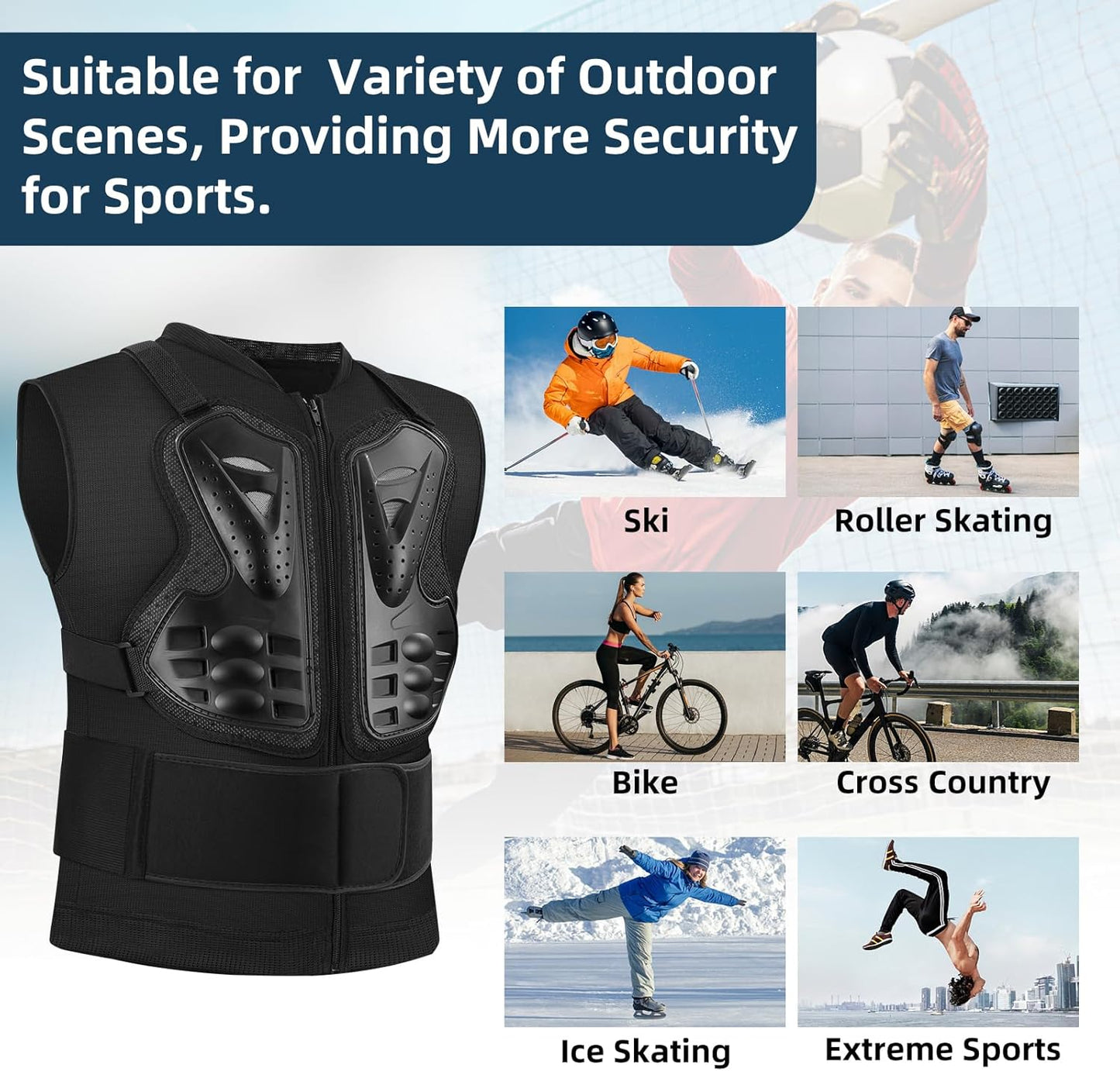 Motorcycle Body Armour Vest | Adult Chest, Back & Spine Protector | Lightweight Motocross & Skiing Protective Gear