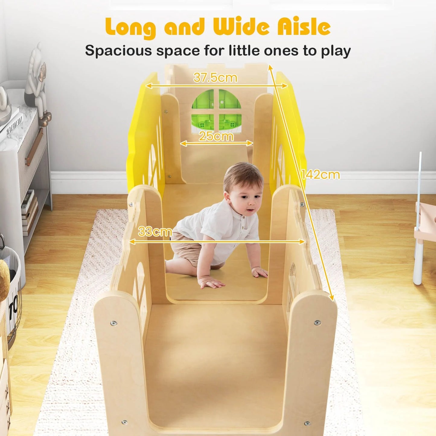 7-in-1 Wooden Playground Slide Set for Toddlers with Ladder and Extended Aisle