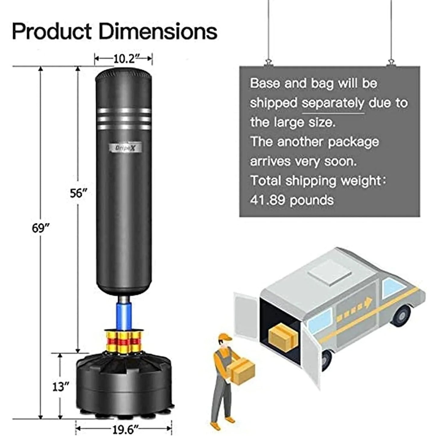 Adult Free Standing Boxing Punch Bag, Heavy Duty Punching Bag Stand with Suction Cup Base - 69''