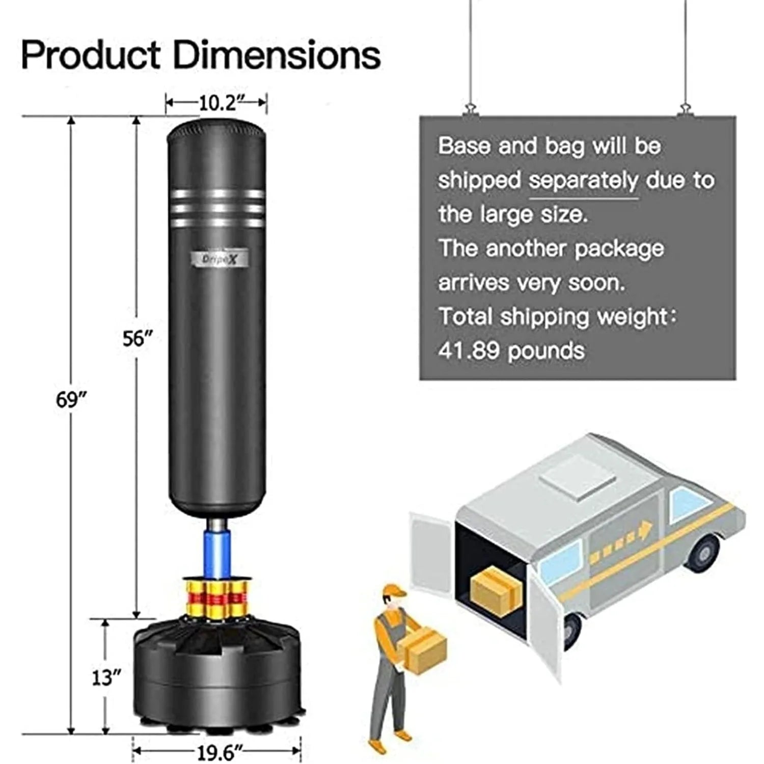 Adult Free Standing Boxing Punch Bag, Heavy Duty Punching Bag Stand with Suction Cup Base - 69''