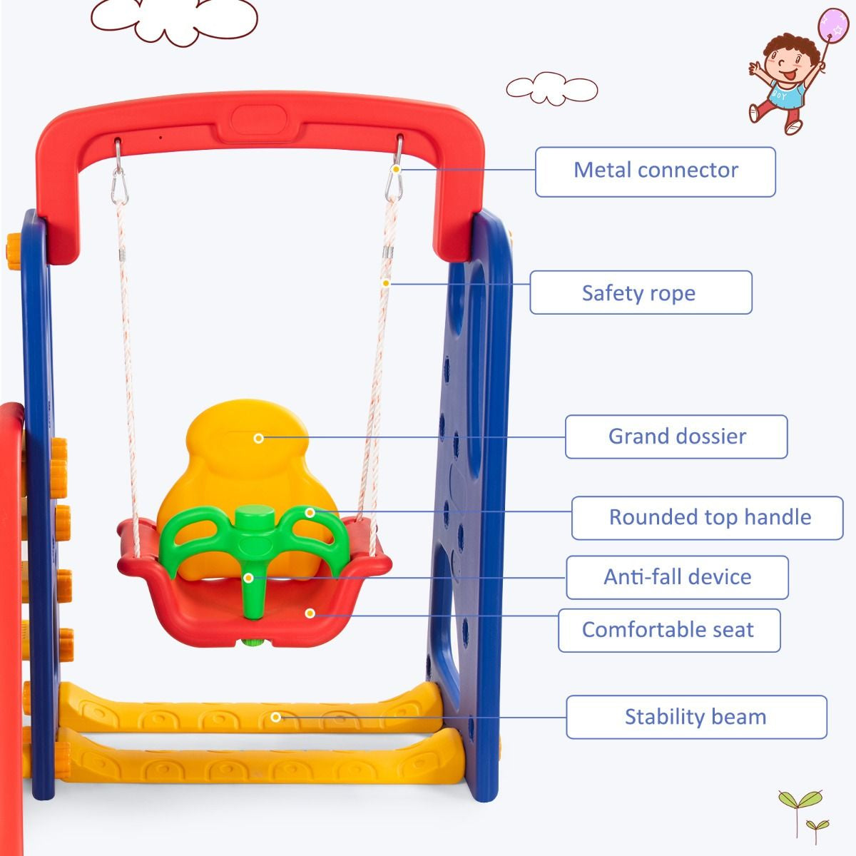 Toddler Slide, Swing, and Basketball Hoop Playset - 3-in-1 Activity Center