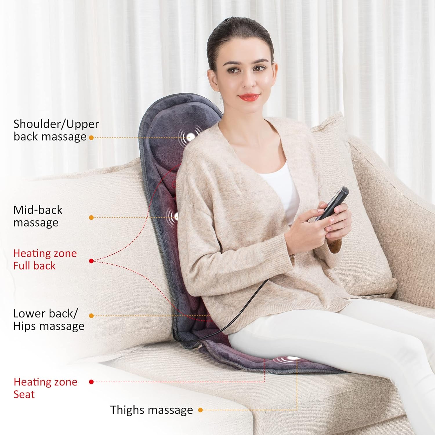 Back Massager with Heat – Vibration Massage Seat Cushion for Back and Thigh Pain Relief | 6 Motors, 2 Heat Levels & Timer | Relaxing Home and Office Chair Pad – Ideal Gift for Women & Men