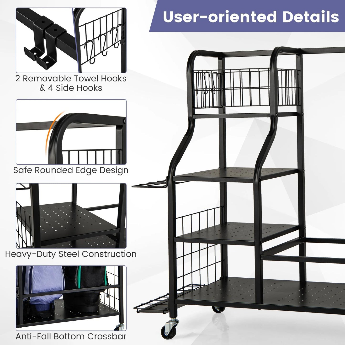 5-in-1 Golf Bag Storage Organizer with Integrated Storage Basket
