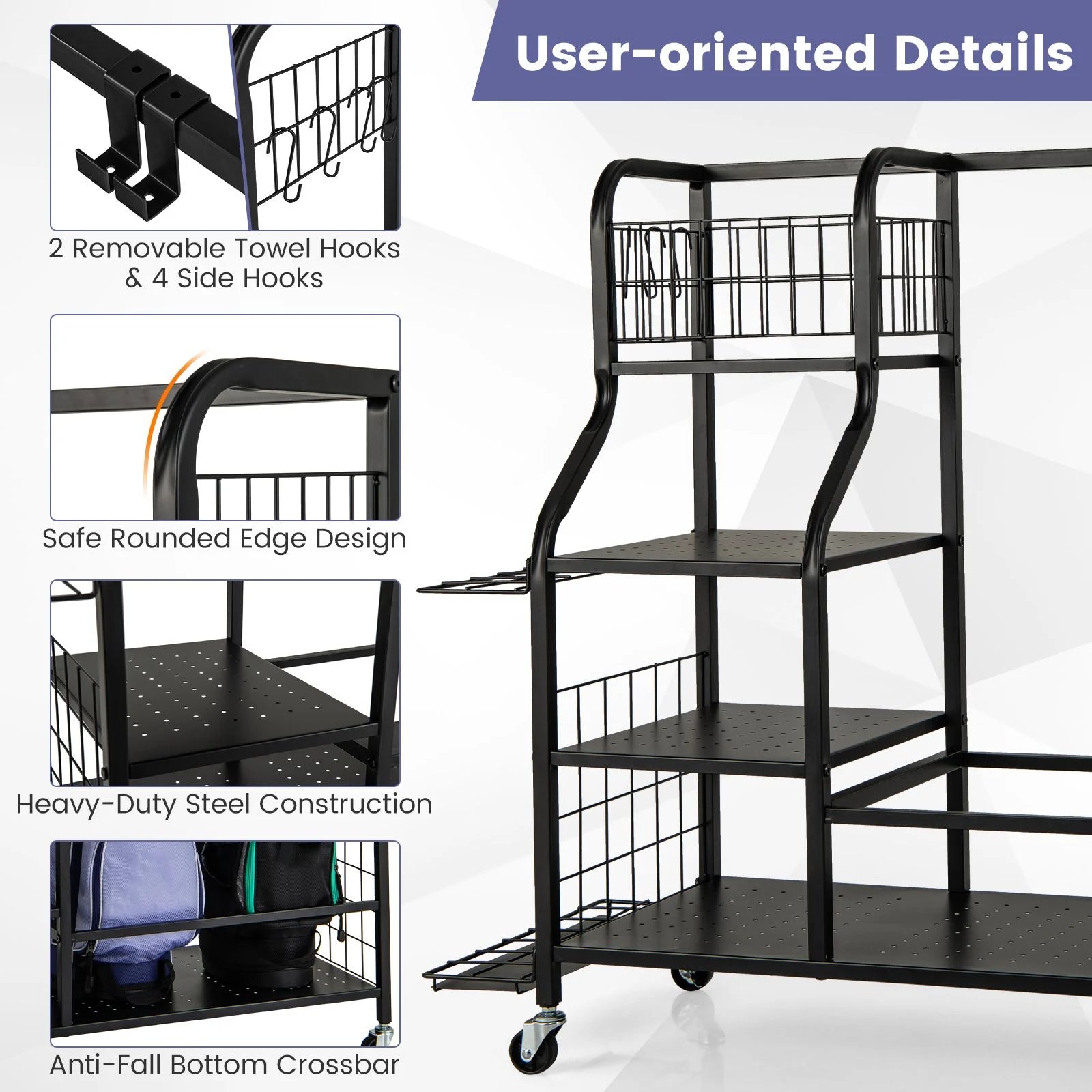 5-in-1 Golf Bag Storage Organizer with Integrated Storage Basket