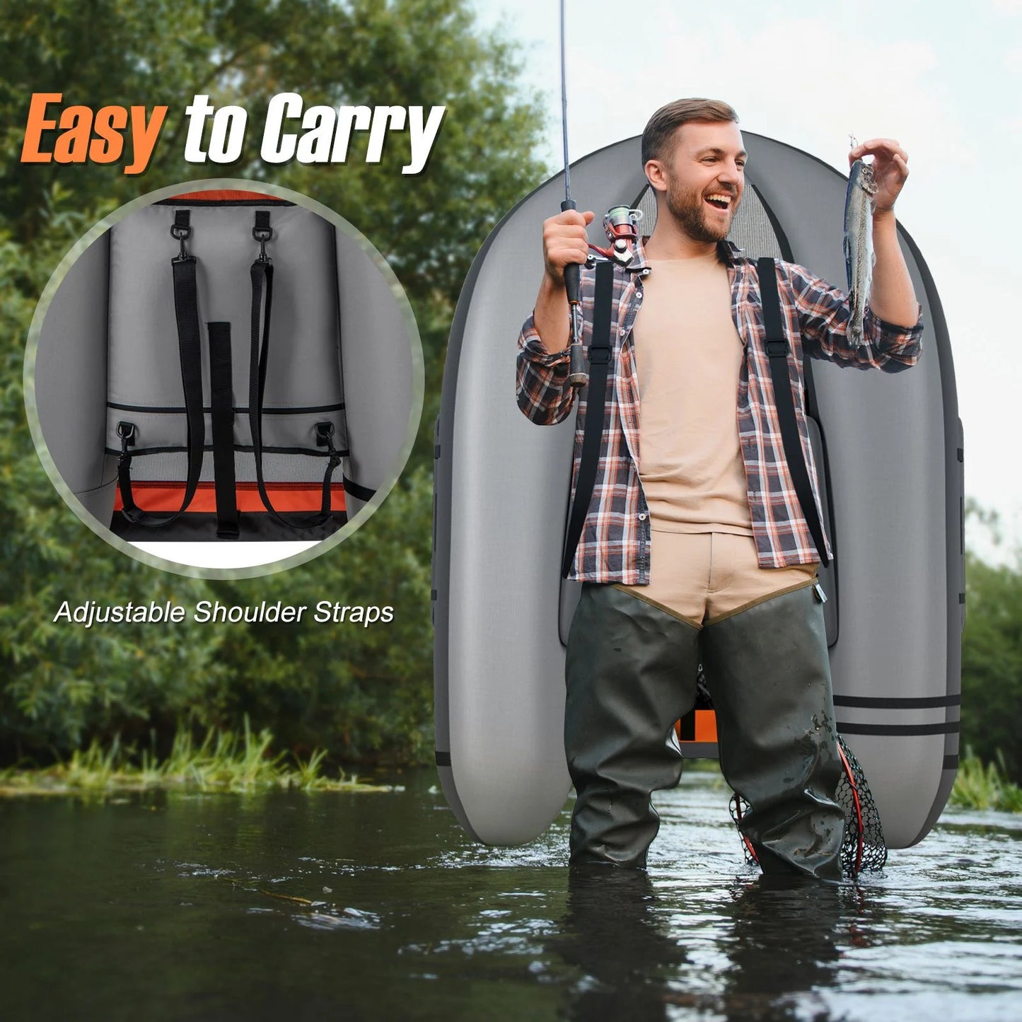 Inflatable Fishing Float Tube with Pump, Paddle, and Storage Compartments