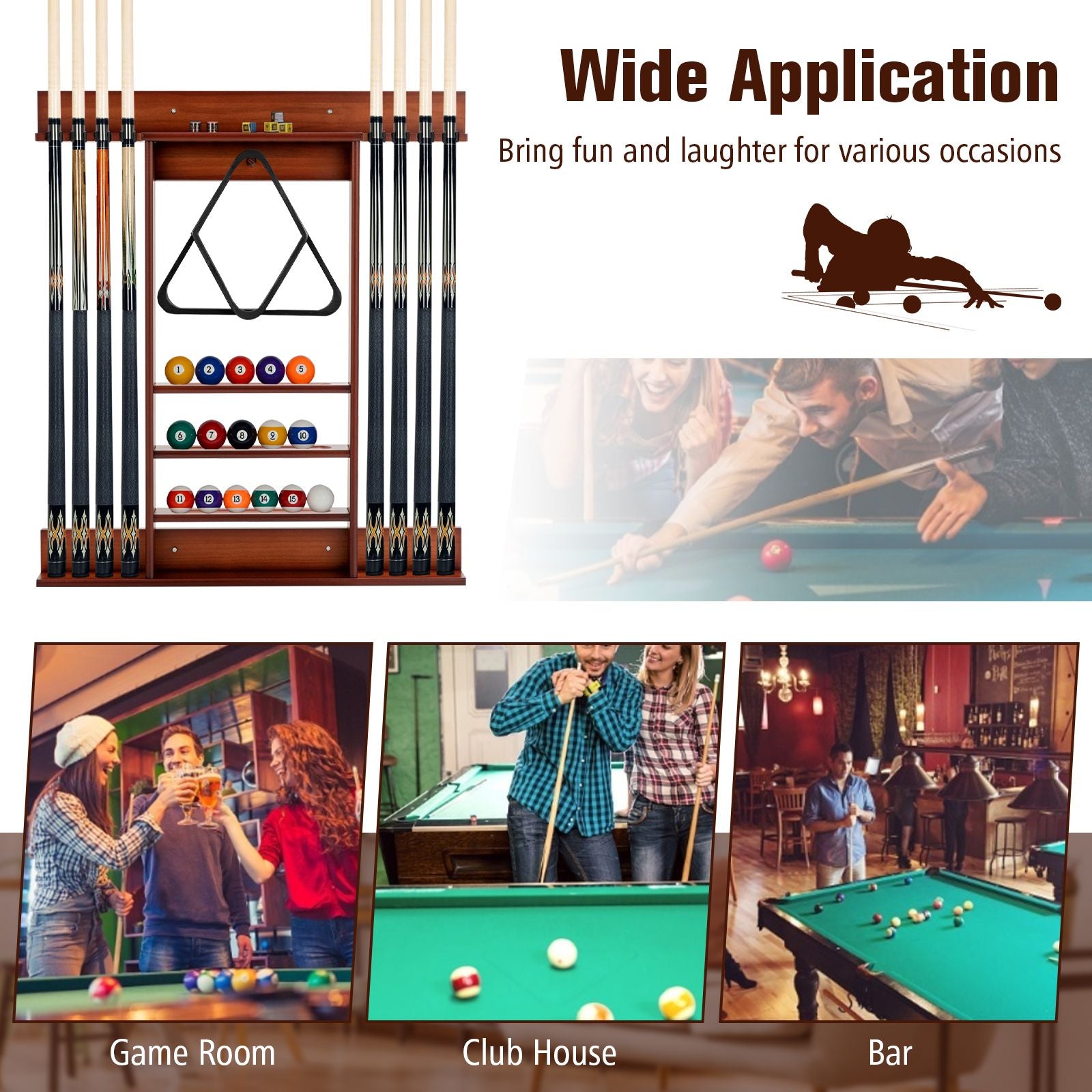 Wall-Mounted Pool Cue Rack for Billiards