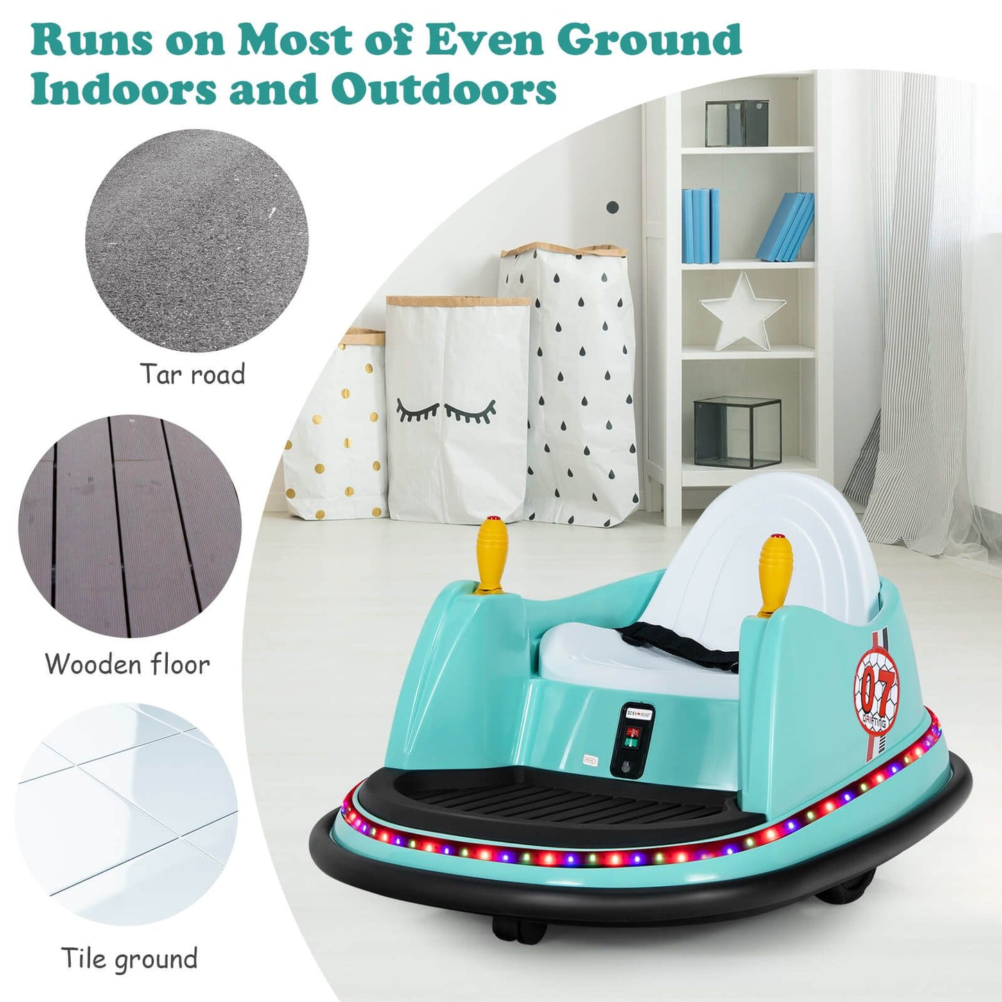 Children's Ride-On Bumper Car with Vibrant Flashing Lights and Music