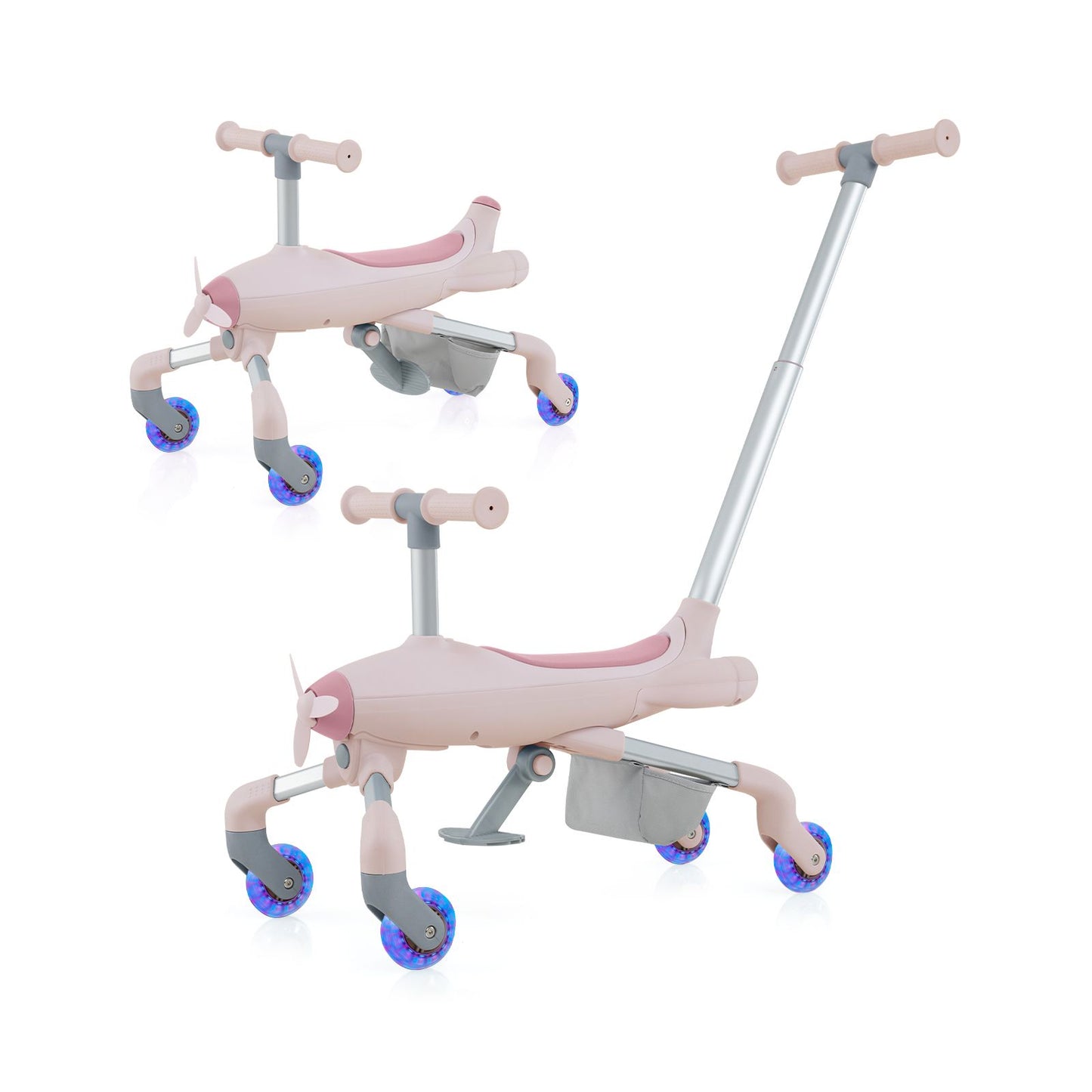 2-in-1 Kids Ride-On Push Car with LED Wheels & Adjustable Handle | Toddler Push Toy Plane for 18–60 Months