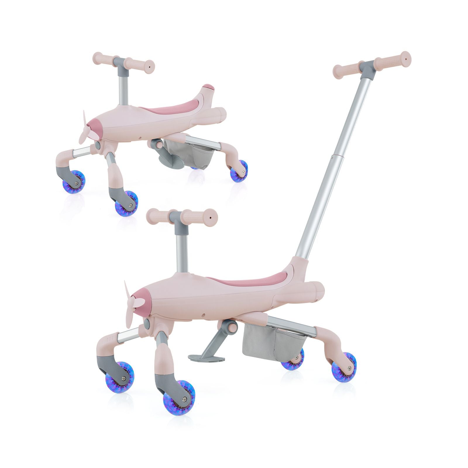 2-in-1 Kids Ride-On Push Car with LED Wheels & Adjustable Handle | Toddler Push Toy Plane for 18–60 Months